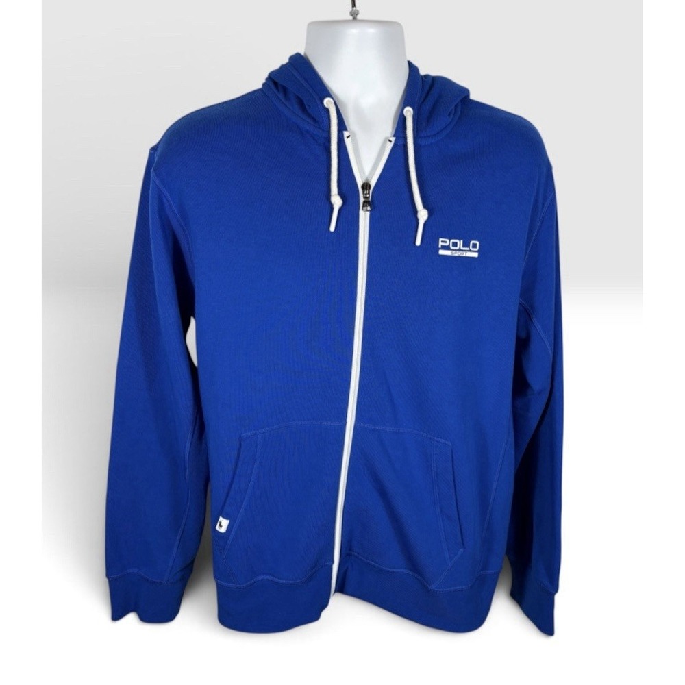POLO SPORT Ralph Lauren Men's VTG Full Zip Hoodie Y2K Blue SZ Medium -2212